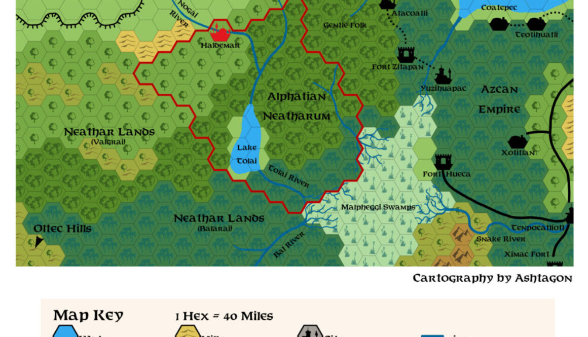 Alphatian Neatharum, 40 miles per hex, by Emma Rome, February 2026