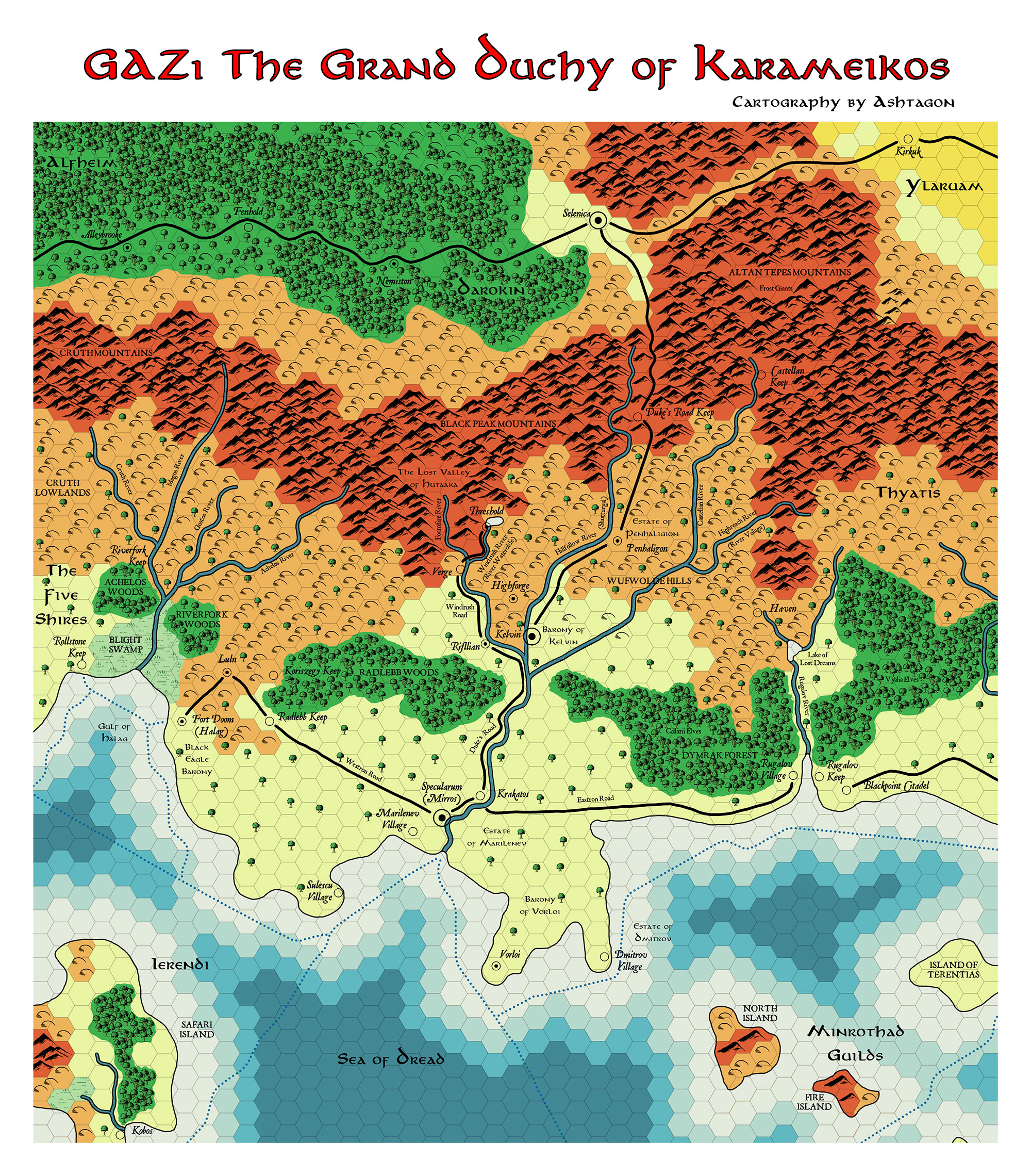 GAZ1 The Grand Duchy of Karameikos, 8 miles per hex, by Emma Rome, August 2026