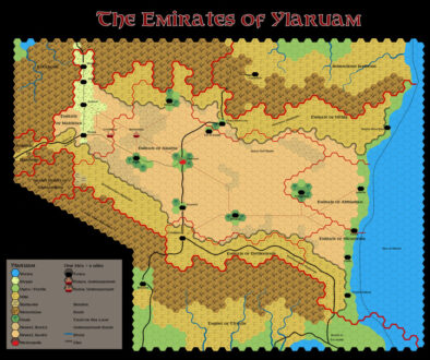 GAZ2 The Emirates of Ylaruam, 8 miles per hex, by Emma Rome, February 2024