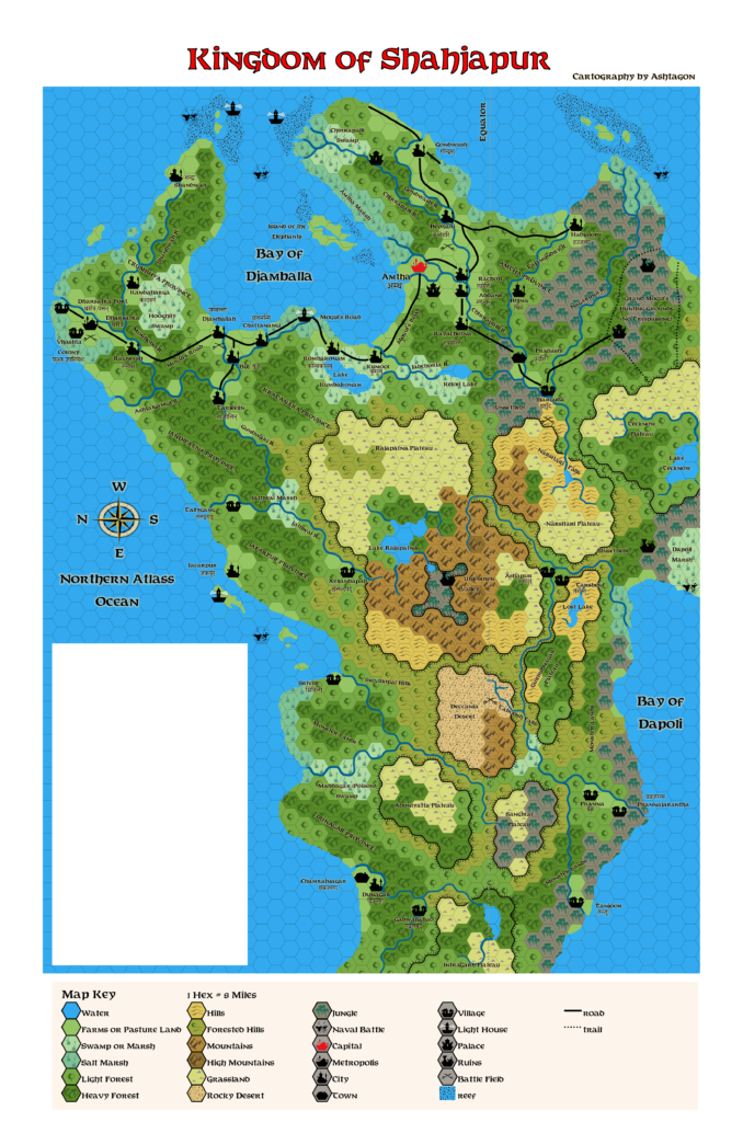 HWA3 Kingdom of Shahjapur, 8 miles per hex, by Emma Rome, April 2026