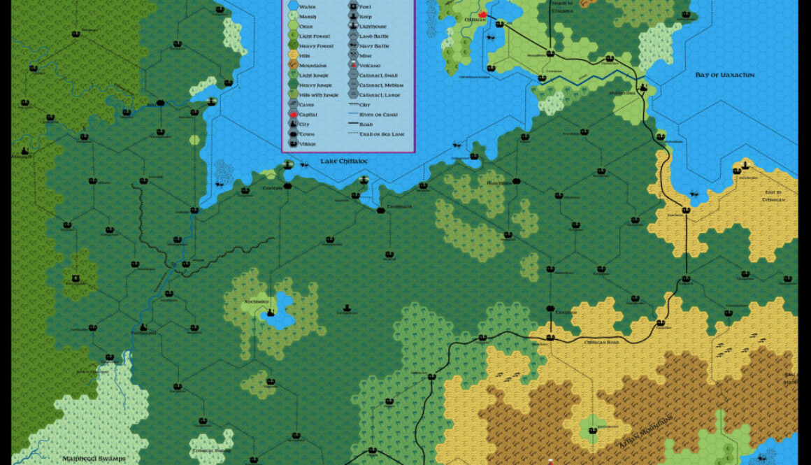 HWR1 The Azcan Empire, 8 miles per hex, by Emma Rome, November 2023