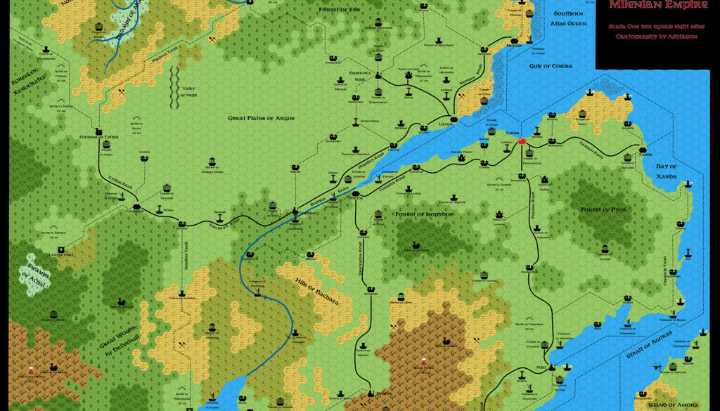 HWR3 The Milenian Empire, 8 miles per hex, by Emma Rome, October 2023