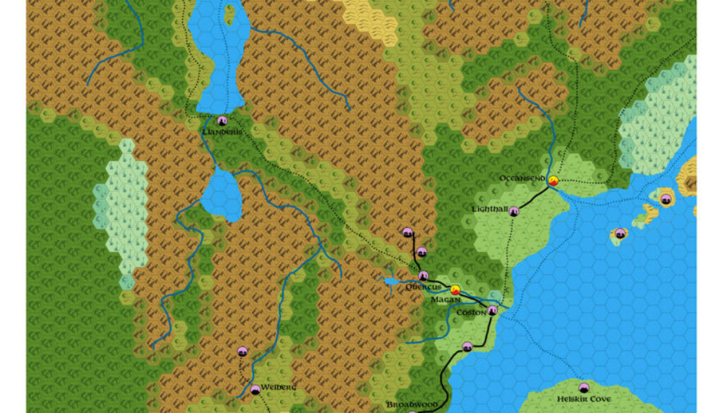 Maganshire in Norwold, 24 miles per hex, by Emma Rome, October 2025