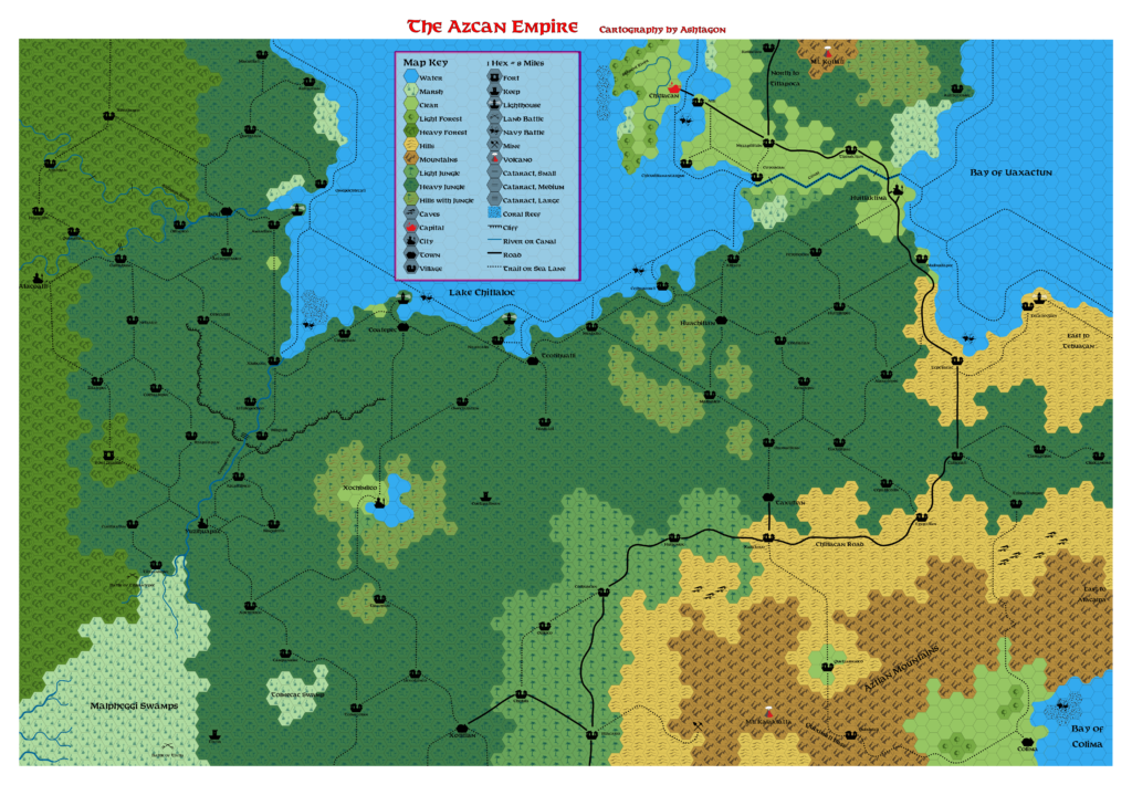 HWR1 The Azcan Empire, 8 miles per hex, by Emma Rome, September 2026 (version 2)