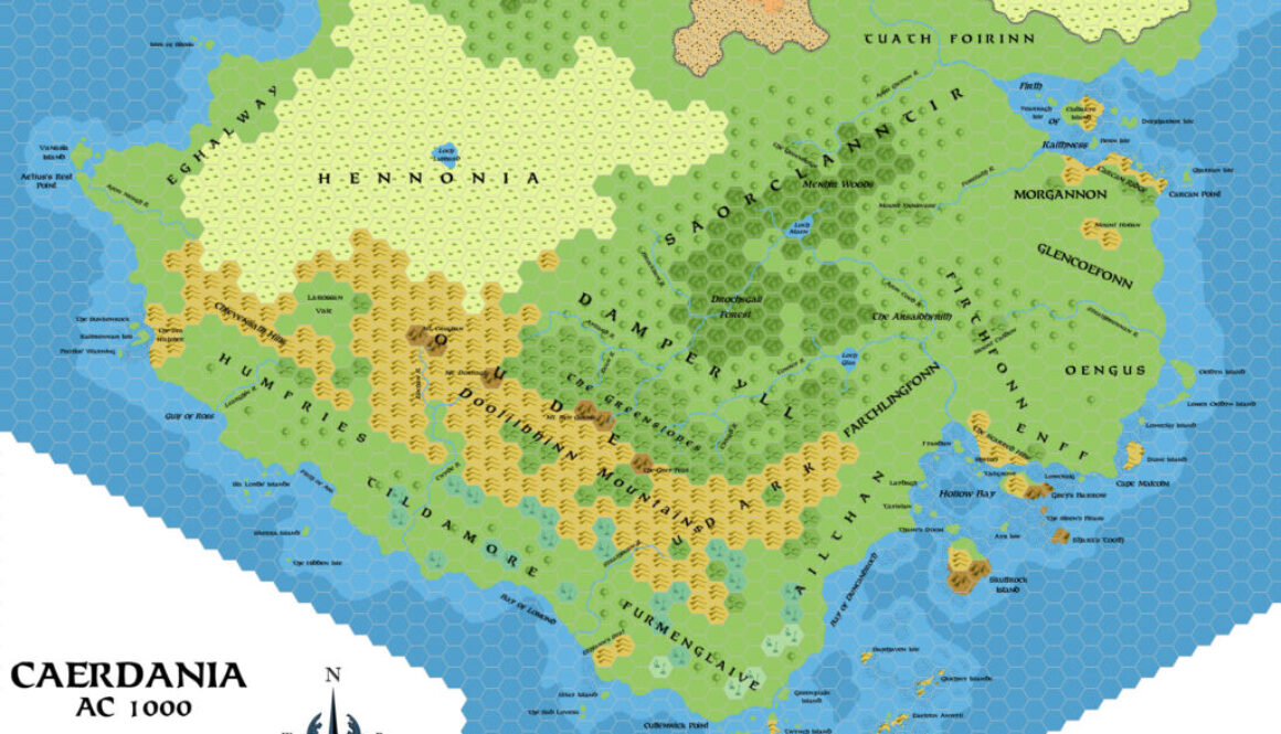 Caerdania, 8 miles per hex, by Simone Neri, April 2008 (geographic version)