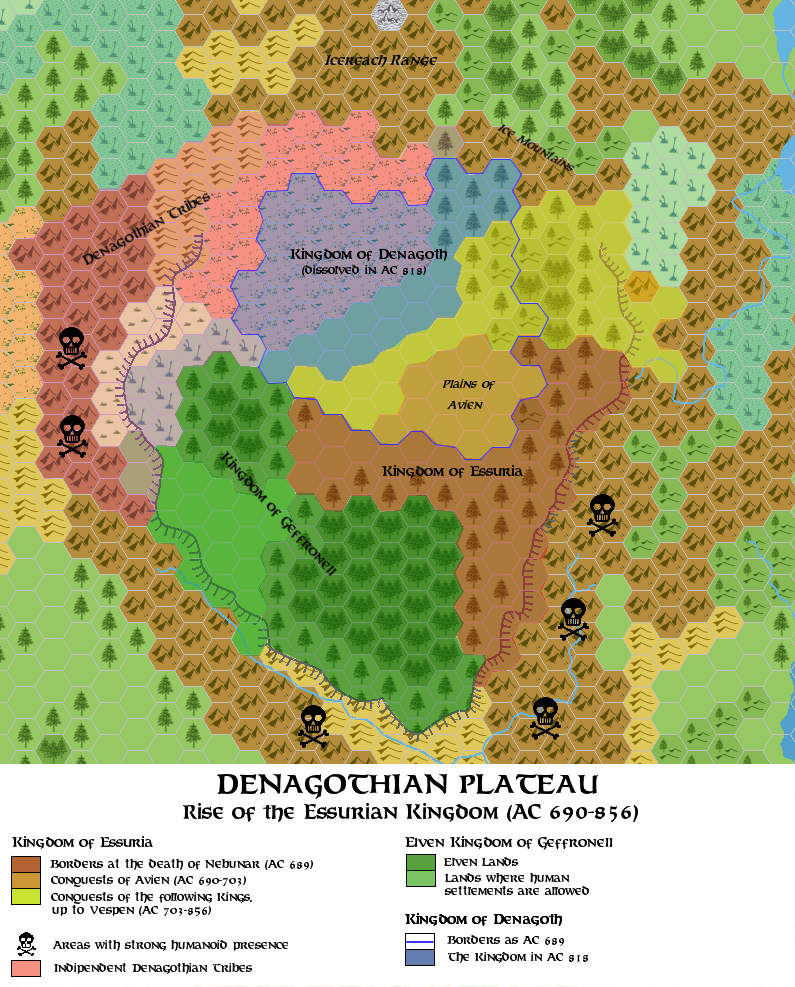 Denagoth Plateau 690-856 AC, 24 miles per hex, by Simone Neri, March 2006