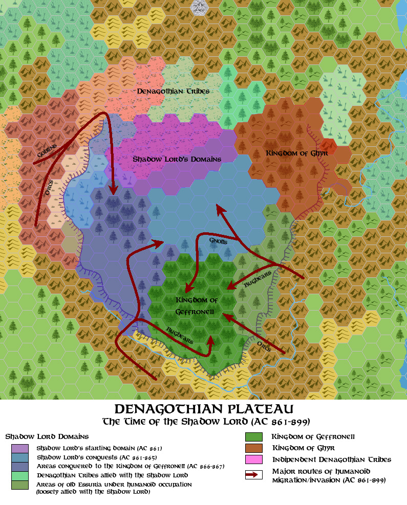 Denagoth Plateau 861-899 AC, 24 miles per hex, by Simone Neri, March 2006