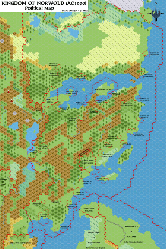 Norwold, 24 miles per hex, by Simone Neri, November 2006 (version 1.5 Political)