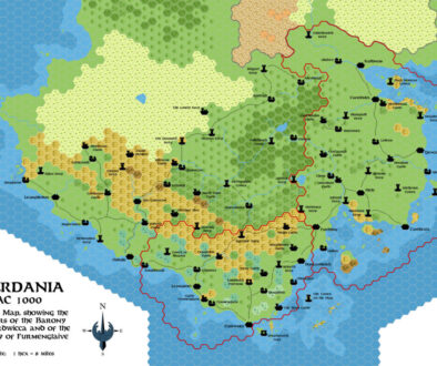 Caerdania, 8 miles per hex, by Simone Neri, April 2008 (political version)