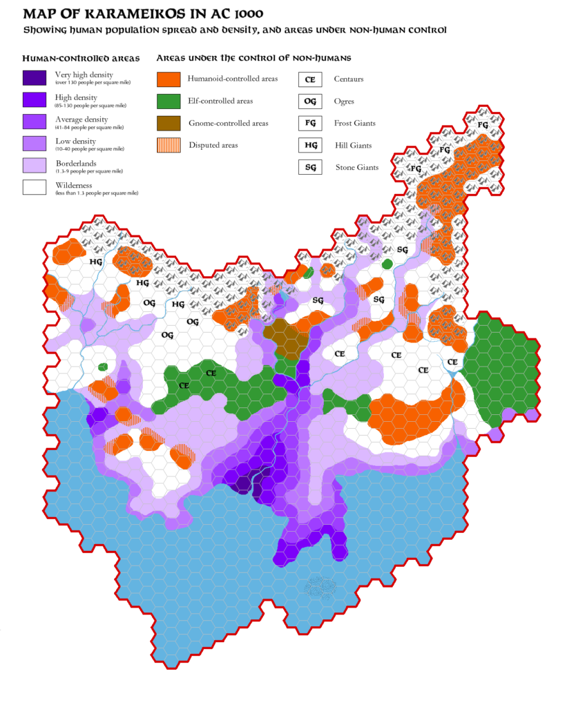 Karameikos, 8 miles per hex Demographic, by Simone Neri, September 2013