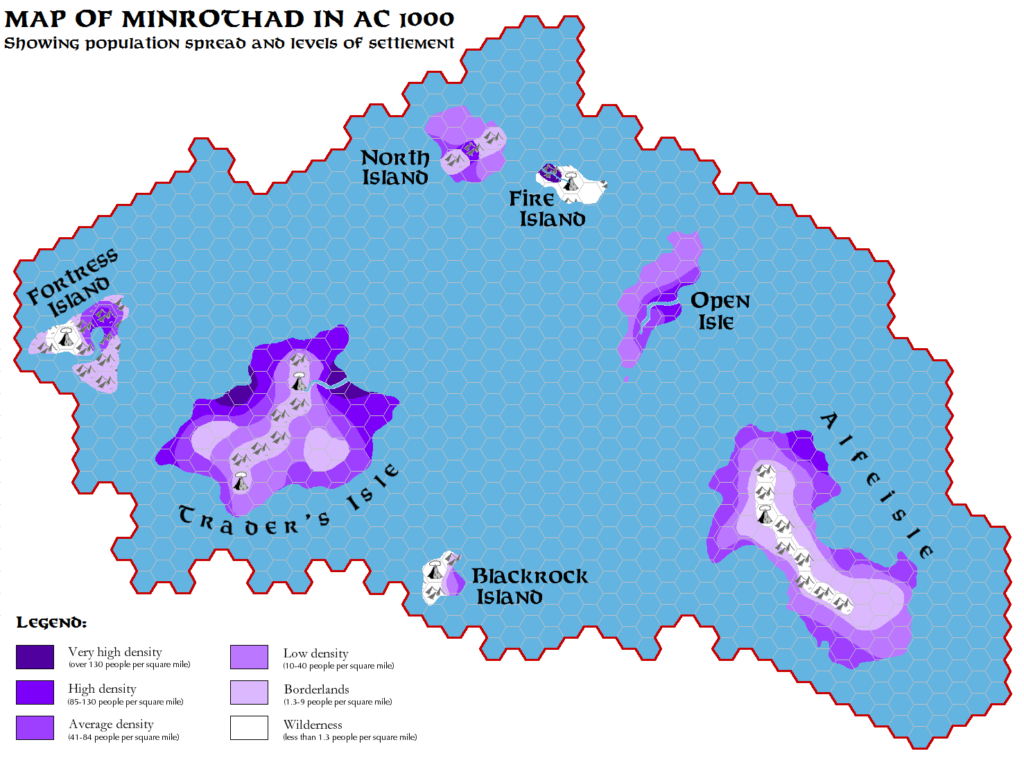 Minrothad, 8 miles per hex Demographic, by Simone Neri, March 2014