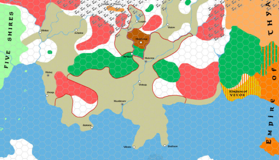 Traladara 458 BC to 350 AC, 8 miles per hex, by Simone Neri, September 2013